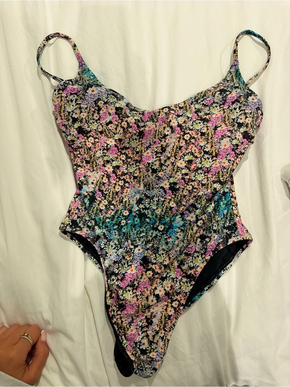 Floral Print Swim Suit / Black Lined - Picture 1 of 2